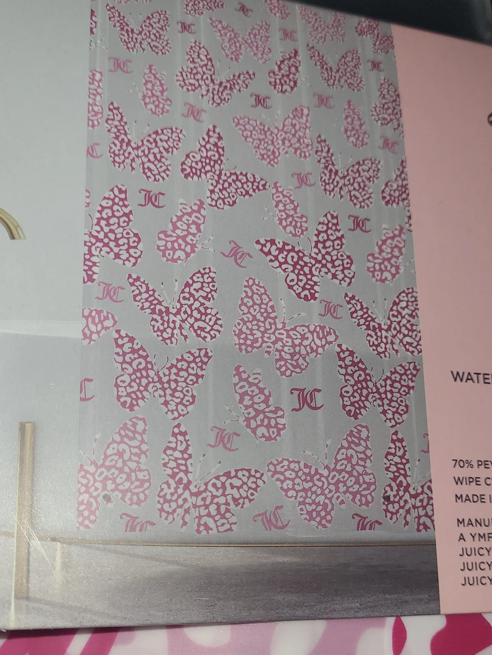 Juicy Couture Pink and White Butterfly Shower Curtain